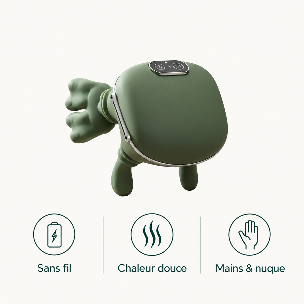 Infographie des caractéristiques du SENSO™ BionicRelief, masseur sans fil pour mains et nuque